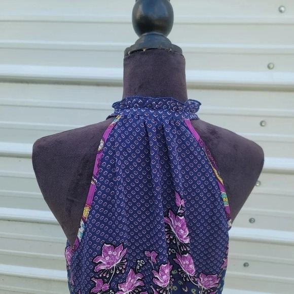 XX1 Blouse Tank Top Paisley Floral Multicolor Ruffles Stretch Tie Neck Sz S - Picture 2 of 9